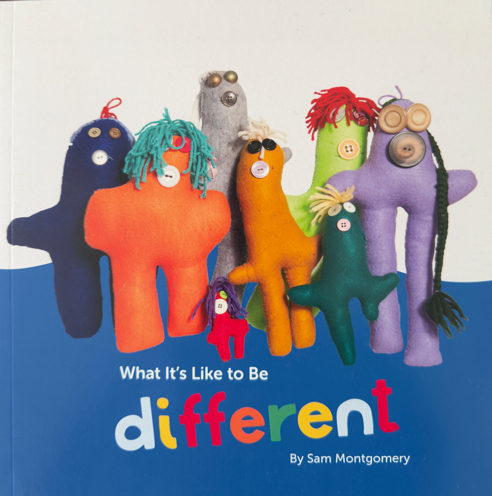 Cover of What It’s Like to Be Different by Sam Montgomery, featuring his colorful handmade dolls